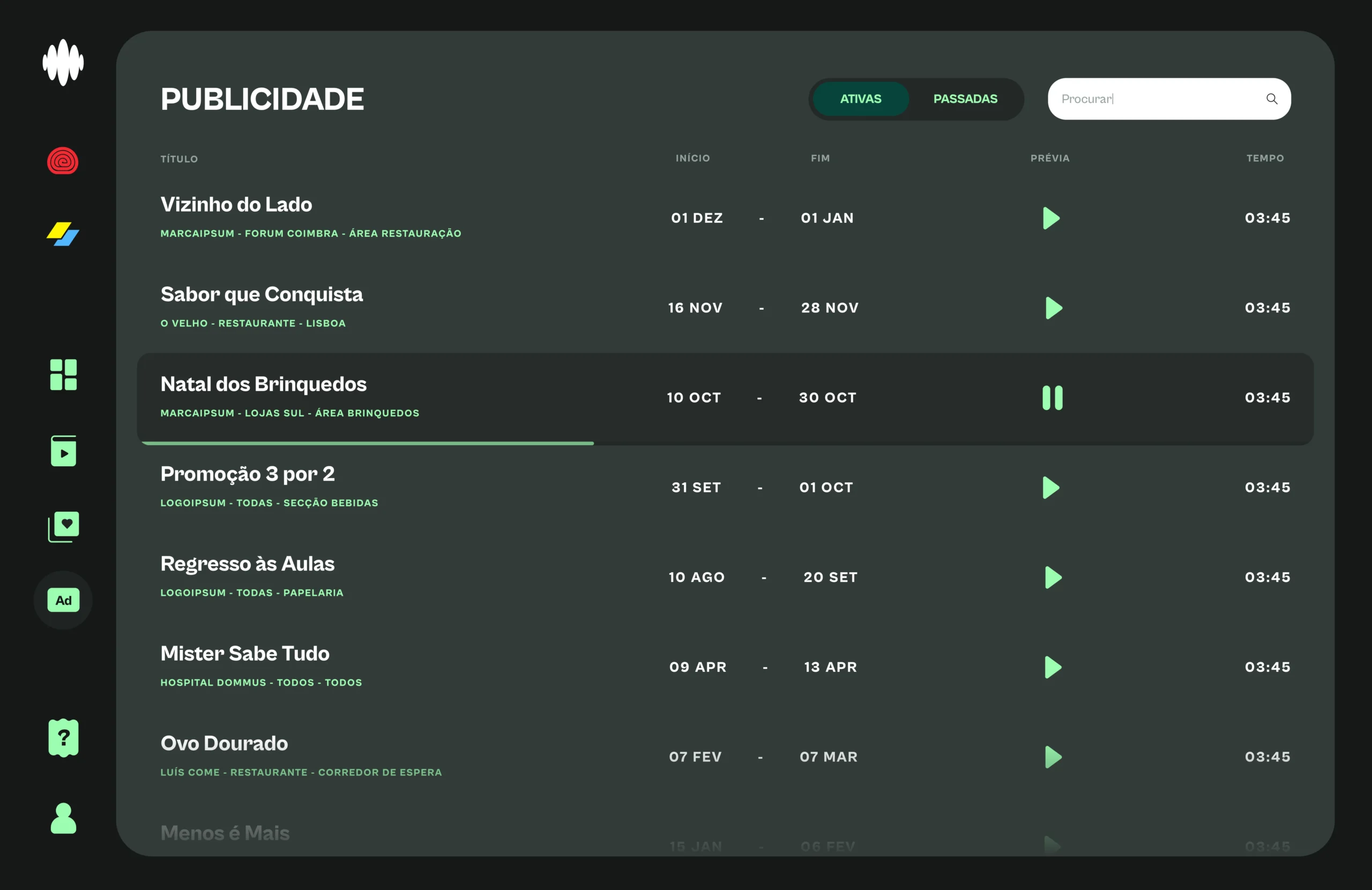 Gestão de Spots Publicitários com Histórico e Previews | OnStore Music